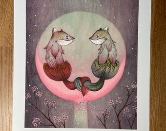 Art print ( foxy blossom) whimsical fox art