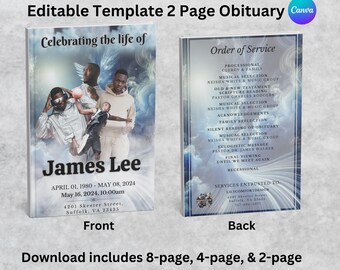 Bearbeitbare Nachruf Vorlage: Blue & White Funeral Programm (Digitaler Download)