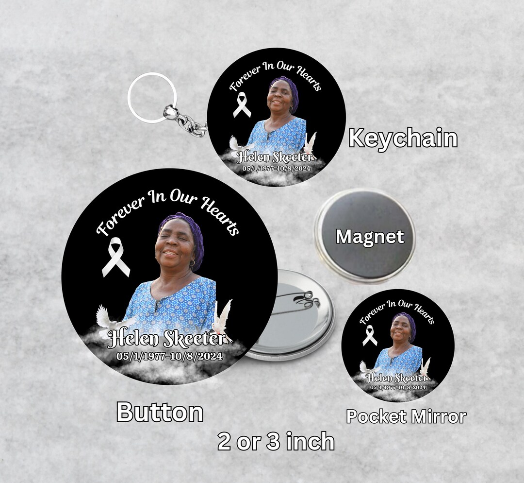 Button With Ribbon Cancer Memorial Button With Ribbon | Personalized Photo Funeral ...