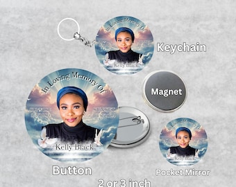 Personalized Memorial Button: Photo Tribute Keepsake - Funeral Remembrance