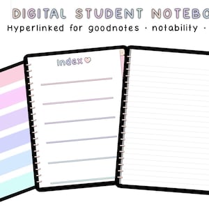 Cahier numérique avec onglets, cahier GoodNotes, journal numérique, cahier d&#39;étudiant, modèles de notes, papier numérique, modèle de prise de notes