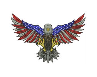 Broderidesign med amerikansk örn, patriotiska amerikanska flaggvingar (omedelbar nedladdning)