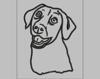Broderidesign med chokladfärgad labrador retriever, enfärgad kontur (nedladdning direkt)