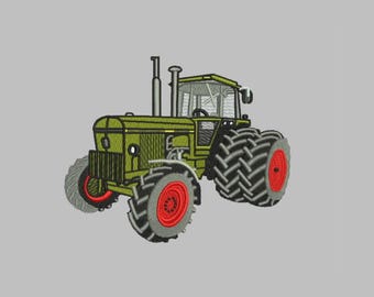 Broderidesign för vintage olivgrön traktor, lantbruksmaskinfil (nedladdning direkt)