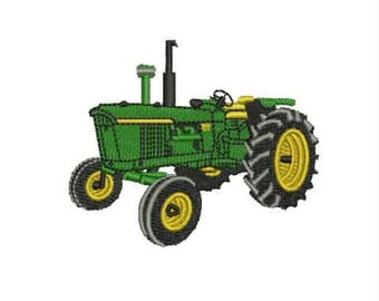 Broderidesign för vintage lantbrukstraktor, lapp med grön traktor (dst, emb, pdf, jpeg)