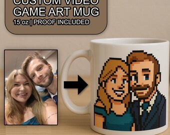 Your Photo to Video Game Art Mug 15 oz – Custom Art Mug, Personalized Coffee Cup for Gamers, Double-Sided - Anniversary Gift - Portrait