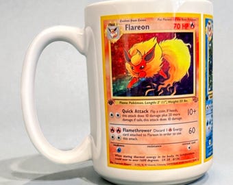 Eeveelution Trio Card Wrap Mug – 15 oz Ceramic – Flareon, Jolteon & Vaporeon – Jungle Set Pokémon TCG-Inspired Kanto Gift - Pokemon Card