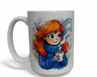 Celeste Inspired Watercolor Mug – 15 oz Cozy Gamer Coffee Cup – Madeline Inspired - Indie Game Gift for Celeste Fans - Modern Gaming Classic
