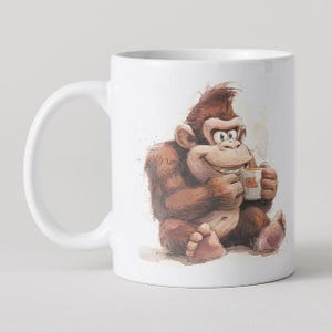 Donkey Kong Inspired Coffee Mug – 15 oz Ceramic – Watercolor Style Donkey Kong Inspired Design – Cute Gamer Gift – Retro Gaming Mug