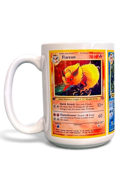 Eeveelution Trio Card Wrap Mug  15 oz Ceramic  Flareon, Jolteon &  Vaporeon  Jungle Set Pokmon TCG-Inspired Kanto Gift - Pokemon Card