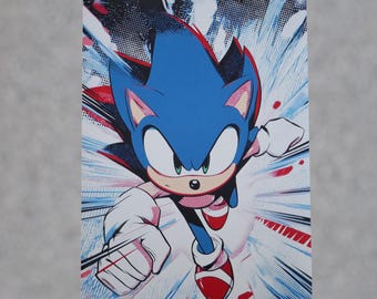 Sonic-Inspired Wall Art Print — 13x19 Luster (A3+) | Retro Gaming Poster for Game Room Decor - Gift for Gamer - Anime Comic Style Decor