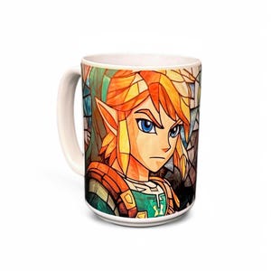 Link Legend of Zelda Inspired Stained Glass Look Coffee Mug Video Game Mug Cup