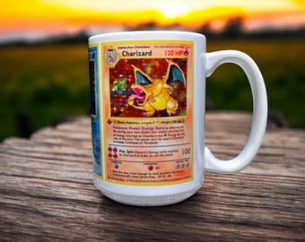 15oz Pokémon Mug – First Edition Charizard, Blastoise & Venusaur Card Art – Retro Trading Card Coffee Cup for Collectors and Fans