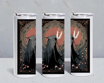 Hollow Knight Sealed Vessel Inspired 20oz Skinny Tumbler — Vacuum-Insulated Stainless Steel with Metal Straw - Art Nouveau Stained Glass
