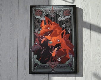 Cerberus (Hades) Inspired Art Nouveau Giclée Print – 13x19" Mythic Greek Gamer Wall Art, Indie Roguelike Poster - Video Game Art - Decor