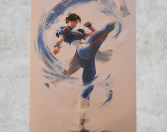 Chun-Li Inspired 13x19 Art Print – Street Fighter Wall Art, Martial Arts Poster, Gamer Room Decor, Capcom Fan Gift – Video Game Gift Idea