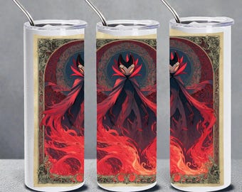 Hollow Knight Grimm-Inspired 20oz Skinny Tumbler — Art-Nouveau Flame — Vacuum-Insulated Stainless Steel with Metal Straw