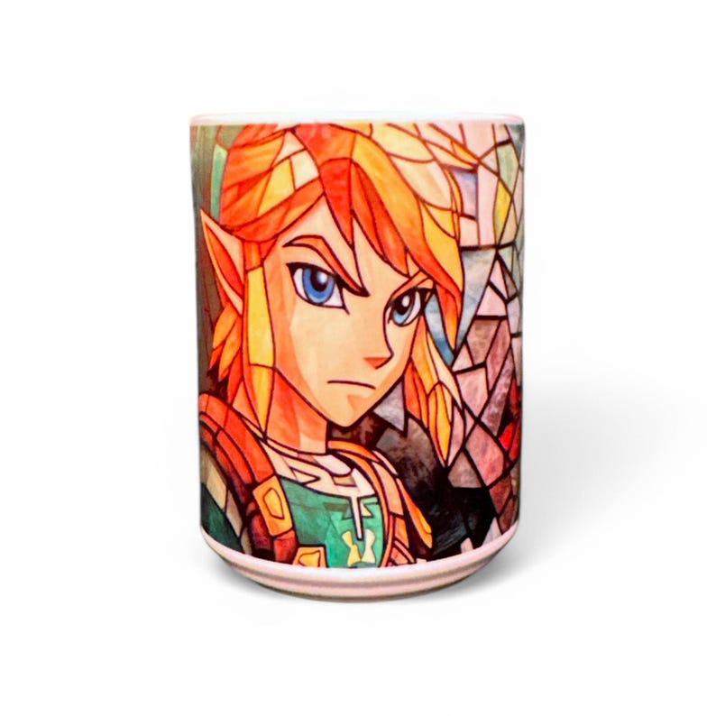 Link Legend of Zelda Inspired Stained Glass Look Coffee Mug Video Game Mug Cup