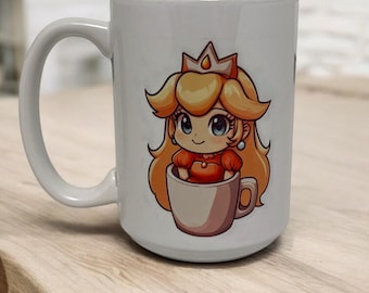 Cute Chibi Video Game Princess Coffee Mug – 15 oz Ceramic – Coffee Cup – Gamer Gift – Cozy Video Game Drinkware - Gift For Gamer Girlfriend