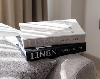 Neutral & Black Linen Decorative Faux Book Box Set with Hidden Storage for Coffee Table, Bookshelf, Mantel Decor, Photo Keepsake Storage