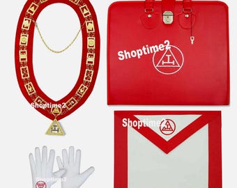 Masonic Royal Arch Regalia Set Handcrafted Apron, Chain Collar, Gloves & Case