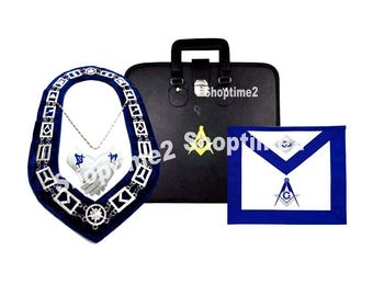 Masonic Regalia Master Mason Apron, Chain Collar and Gloves With Soft Case Set
