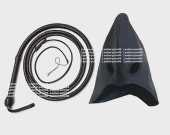 Real Soft Leather Bondage Hood With Laces Cosplay & Genuine Bullwhips 4 Feet 16 plates