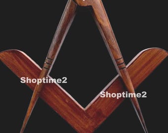 Masonic Lodge Ceremonial 6" INCH LARGE Rose Wood Freemason Square & Compass For Bible