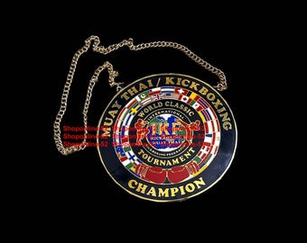 Custom Muay Thai Kick Boxing Championship Chain Medal Necklace