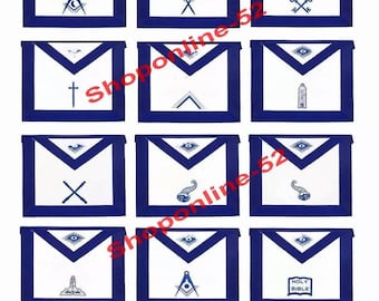MASONIC Aprons & Regalia Blue Lodge Officer Machine Embroidered Set Of 12 Aprons