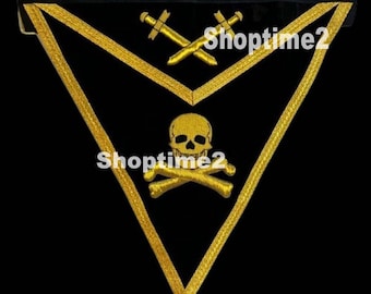 Masonic Knights Templar Past Commander Apron Hand Embroidered Gold and Black
