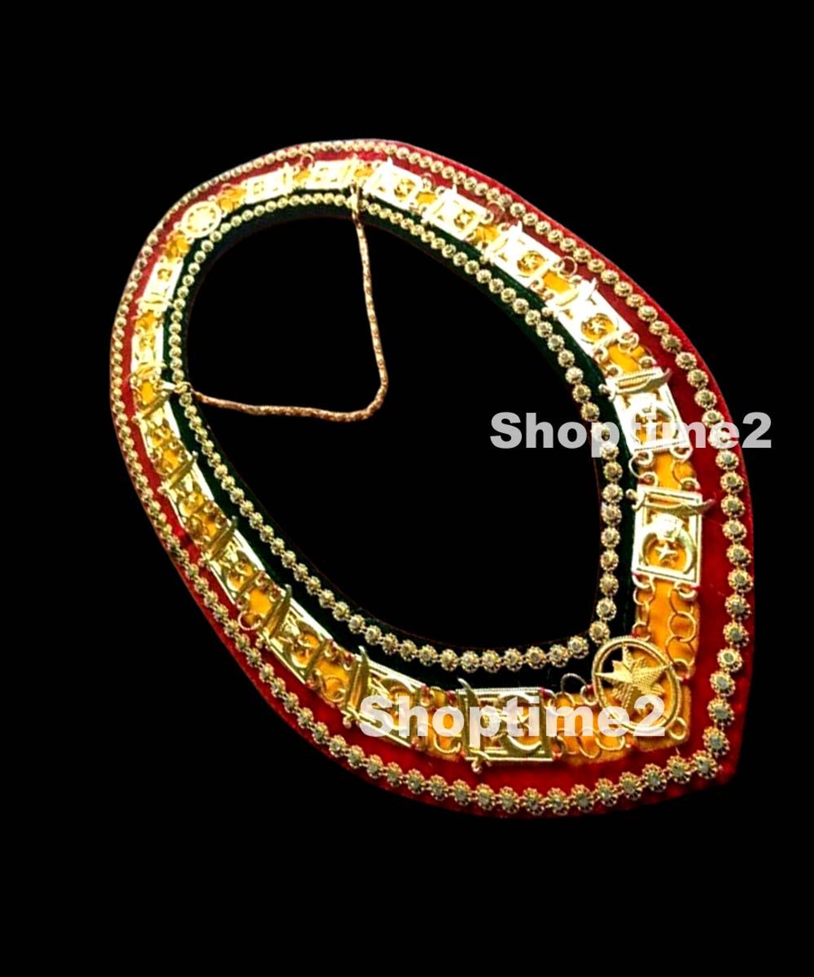 Double Row Rhinestone Chain Masonic High Quality Shriner Triple Color Backing Gold Plated Chain ...