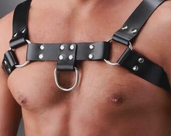 Men Real Leather Bulldog Body Harness Chest Armor Buckle Adjustable Strap