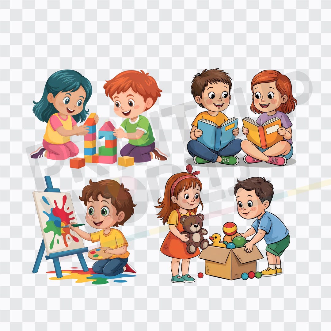 Kids Daily Activities Clipart Bundle: 16 Children Illustrations (PNG ...