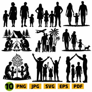 10 Family Silhouette Clipart Bundle | Parents and Kids T-shirt Designs | Nature Moments Sublimation Png Svg Eps