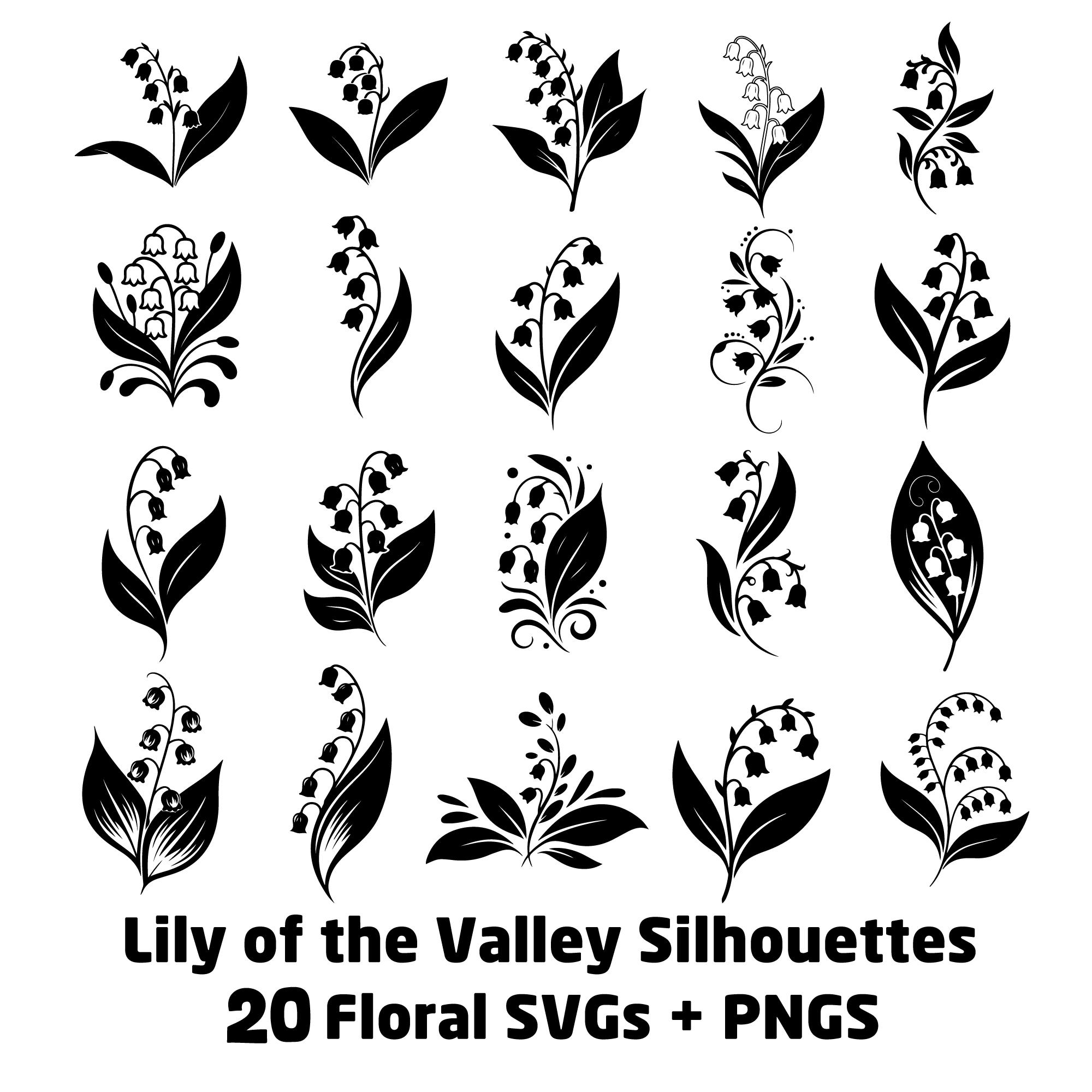 Lily of the Valley Clipart: Black and White Floral Silhouettes (SVG PNG  Bundle Digital Download) - Etsy