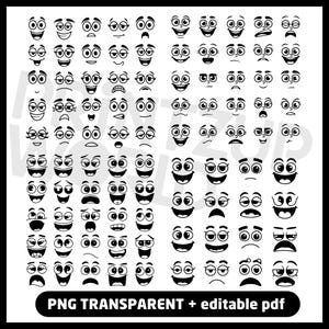 Paquete de expresiones faciales de dibujos animados / Conjunto de emojis divertidos