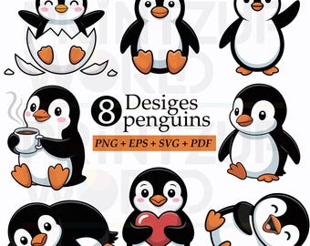 Penguin Clipart Set | Kawaii Winter Animal Graphics (svg, png, pdf, eps)