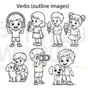 kids outline clipart, eps, pdf, pngs, svg