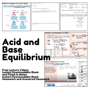 Acid Base Equilibrium Notes and Homework with FREE Lecture Video for AP High School, College General Chemistry Second Semester. Key Provided