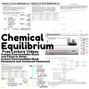 Notatki i zadania domowe z chemii równowagi chemicznej z BEZPŁATNYM wykładem wideo dla AP High School, College General Chemistry, drugi semestr. Klucz dostarczony