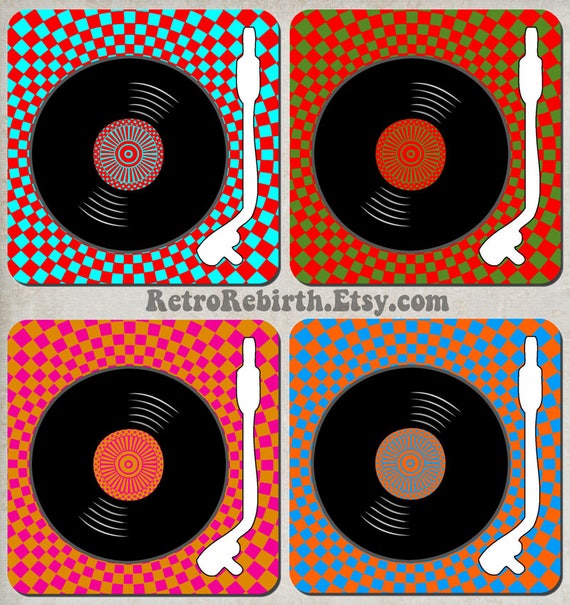 Vinyl Record Turntable Pop Art Drink Coaster Set Dj Music Etsy