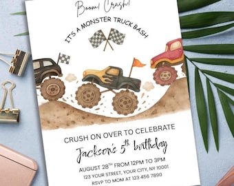 Monster Truck Birthday Invitation, Editable Boys Party Template (Digital Download)