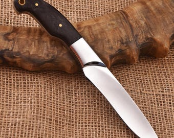 Handmade stainless steel Skinner Knife – camel bone Handle, Leather Sheath