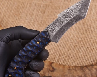 Handmade Damascus Skinner Knife – Custom Hunting Knife with Leather Sheath