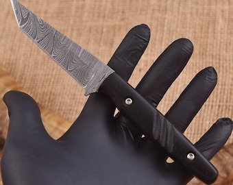 Handmade Damascus Skinner Knife – Custom Hunting Knife with Leather Sheath