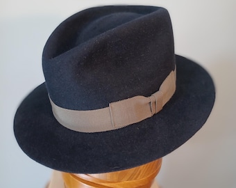 Vintage PORTIS Fedora Fur Felt Rabbit Felt Hat Sz 7 3/8 in
