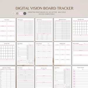 Vision Board Planner, Goal Setting and Manifestation Journal, Digital and Printable Vision Board Template, Dream Life Planner