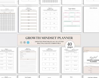 Diario della mentalità di crescita, quaderno di lavoro per l'auto-miglioramento e la positività, pianificatore giornaliero di gratitudine e affermazione, PDF digitale e stampabile