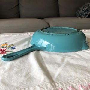 Rare Vintage Le Creuset #16 Paris Blue Enamel Cast Iron Skillet France 6.5 inch